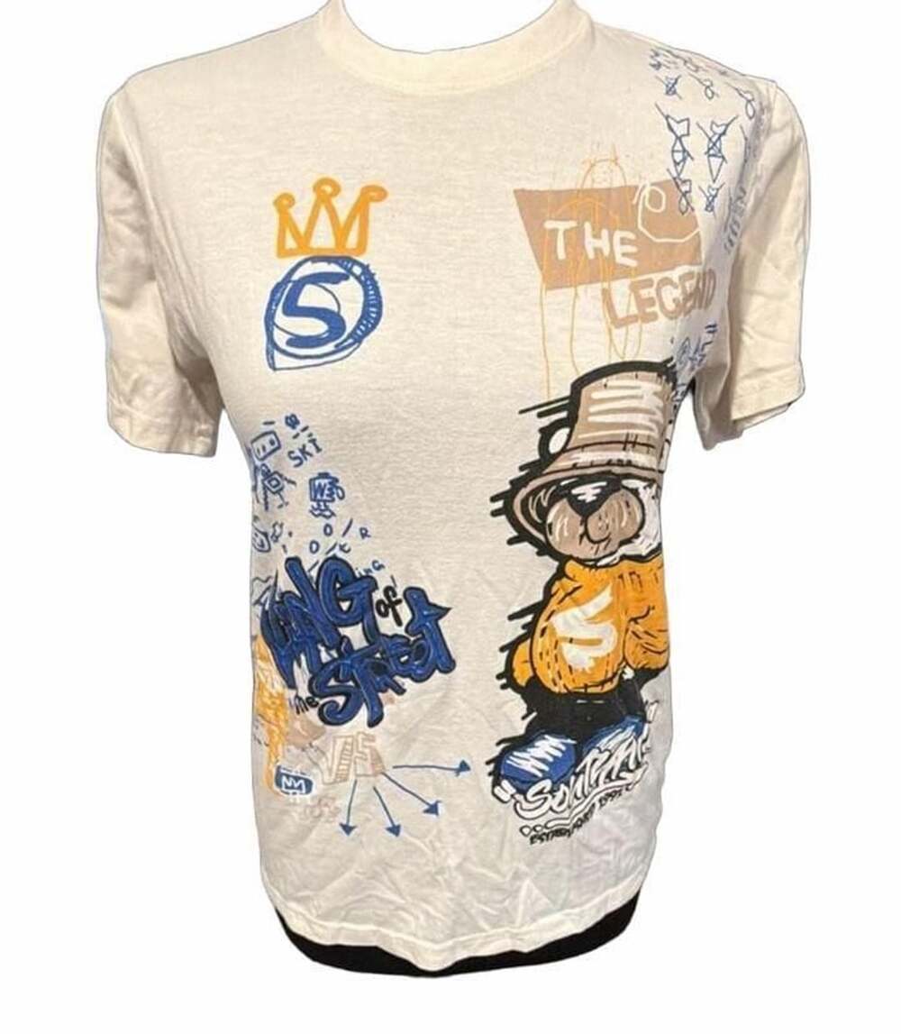 Southpole Graphic Print Short Sleeve T-Shirt Size L (14-16) Cream White